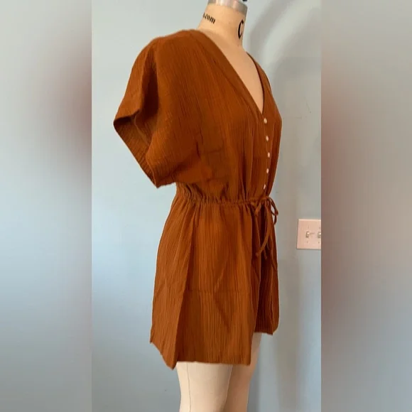 NWT Madewell Lightestspun Cover-Up Drawstring Romper - Size Medium - Orange